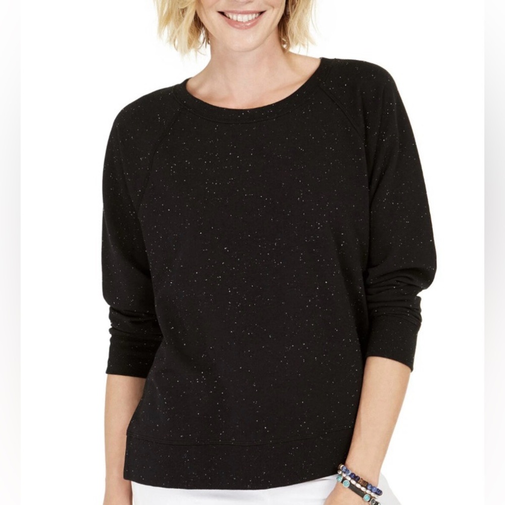 NWT Style & Co Black Speckled Sweatshirt with Side Vents - Medium